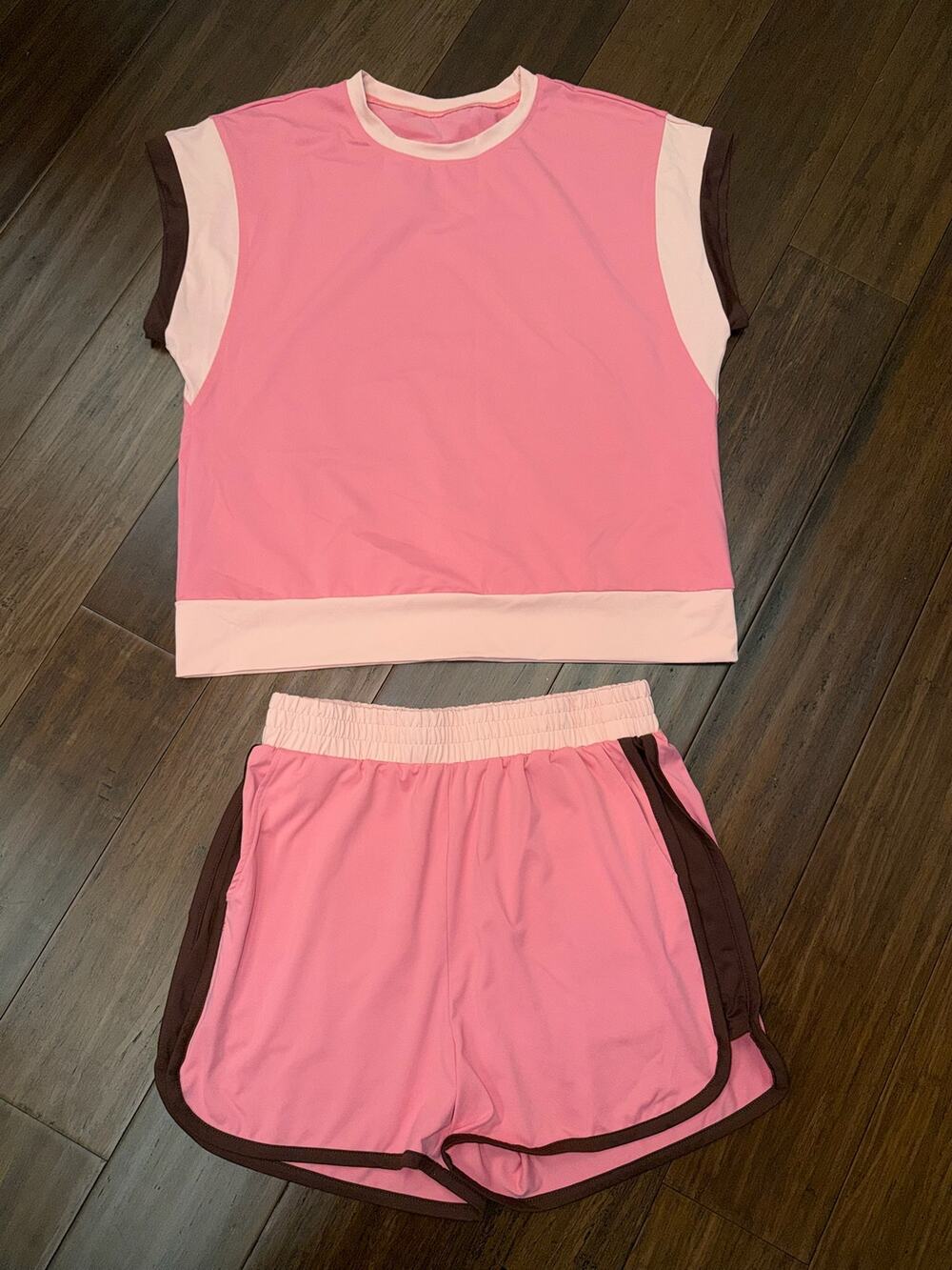 Boutique two-piece colorblock athletic set casual crop top & shorts L Large